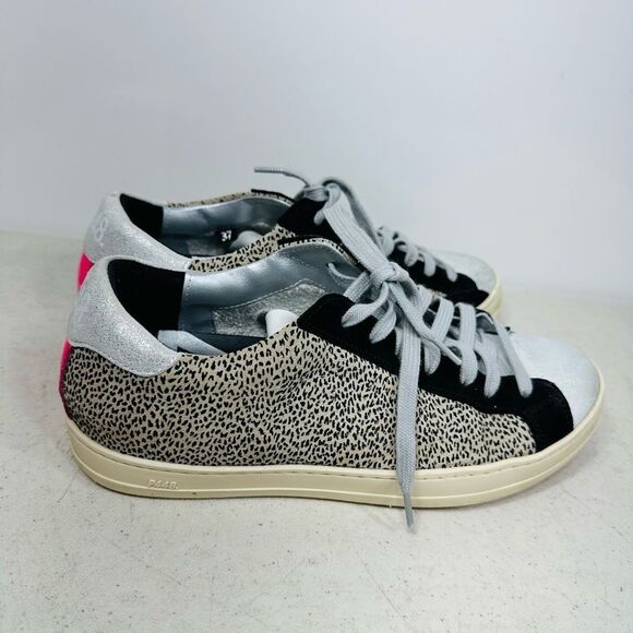 P448 Womens Black Leopard Print Lace Up Low Top You Can Surf Later Sneakers 37-6 - Picture 2 of 8